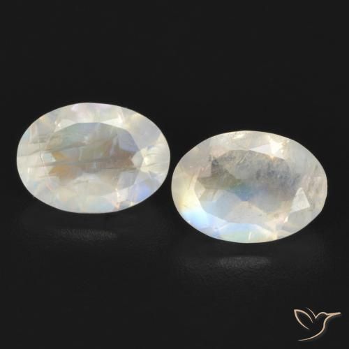 1.55ctw Naturel Blanc bleuâtre Pierre de lune arc-en-ciel, ovale, Transparent