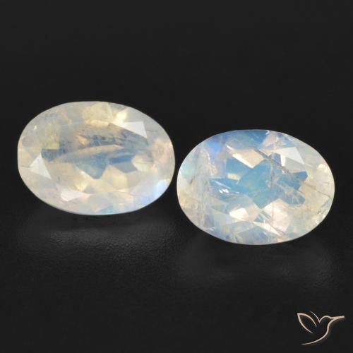1.71ctw Naturel Blanc bleuâtre Pierre de lune arc-en-ciel, ovale, Transparent
