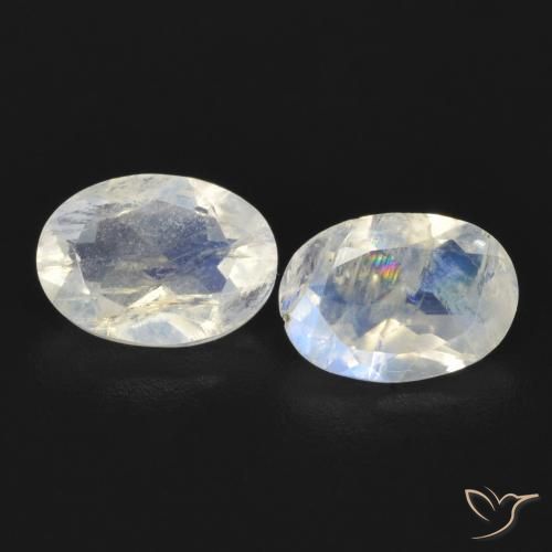 1.39ctw Naturel Blanc bleuâtre Pierre de lune arc-en-ciel, ovale, Transparent