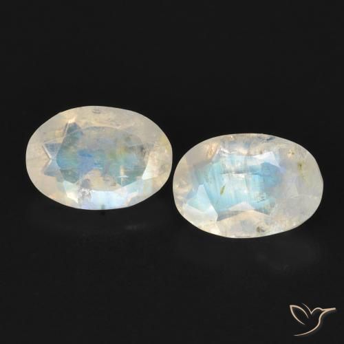 1.51ctw Naturel Blanc bleuâtre Pierre de lune arc-en-ciel, ovale, Transparent