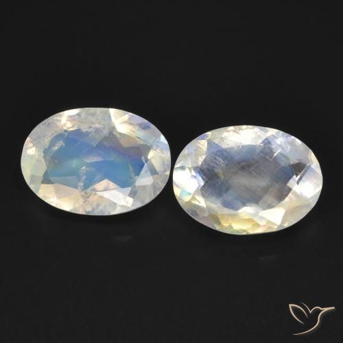 1.41ctw Naturel Blanc bleuâtre Pierre de lune arc-en-ciel, ovale, Transparent