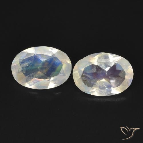 1.13ctw Naturel Blanc bleuâtre Pierre de lune arc-en-ciel, ovale, Transparent