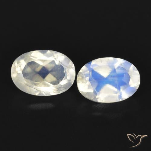 1.63ctw Naturel Blanc bleuâtre Pierre de lune arc-en-ciel, ovale, Transparent