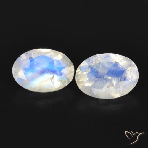 1.48ctw Naturel Blanc bleuâtre Pierre de lune arc-en-ciel, ovale, Transparent