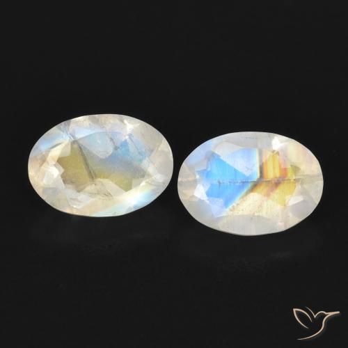 1.49ctw Naturel Blanc bleuâtre Pierre de lune arc-en-ciel, ovale, Transparent