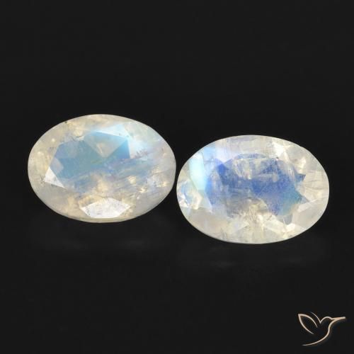 1.53ctw Naturel Blanc bleuâtre Pierre de lune arc-en-ciel, ovale, Transparent