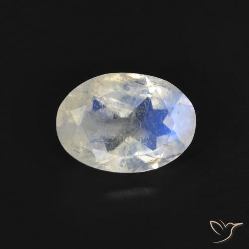 0.77ct Naturel Blanc bleuâtre Pierre de lune arc-en-ciel, ovale, Transparent