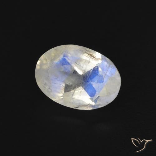 Pierre de lune arc-en-ciel Blanc bleuâtre naturelle ovale, 0.77 ct, Transparent
