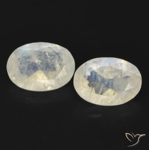 1.29ctw Naturel Blanc bleuâtre Pierre de lune arc-en-ciel, ovale, Transparent