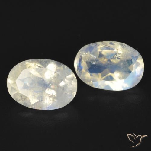 1.47ctw Naturel Blanc bleuâtre Pierre de lune arc-en-ciel, ovale, Transparent