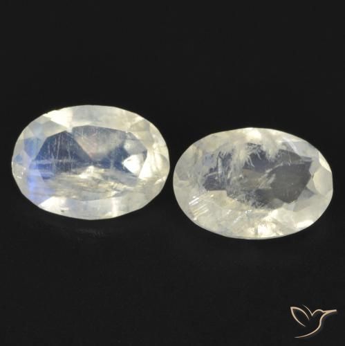 1.24ctw Naturel Blanc bleuâtre Pierre de lune arc-en-ciel, ovale, Transparent