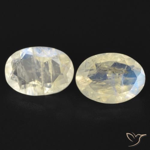 1.52ctw Naturel Blanc bleuâtre Pierre de lune arc-en-ciel, ovale, Transparent