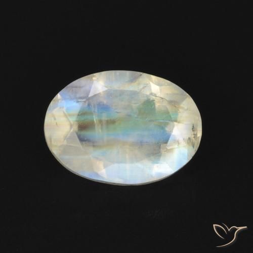0.85ct Naturel Blanc bleuâtre Pierre de lune arc-en-ciel, ovale, Transparent