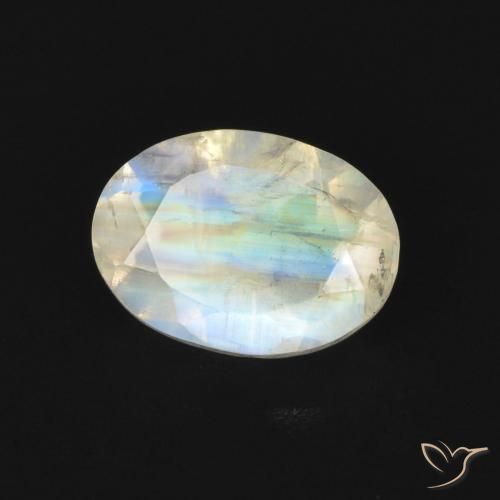 Pierre de lune arc-en-ciel Blanc bleuâtre naturelle ovale, 0.85 ct, Transparent