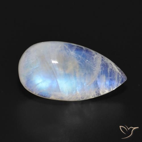 Pierre de lune arc-en-ciel Blanc bleuâtre naturelle En forme de poire, 9.43 ct, Translucide