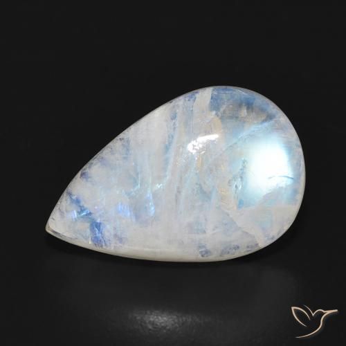 7.16ct Naturel Blanc bleuâtre Pierre de lune arc-en-ciel, En forme de poire, Translucide