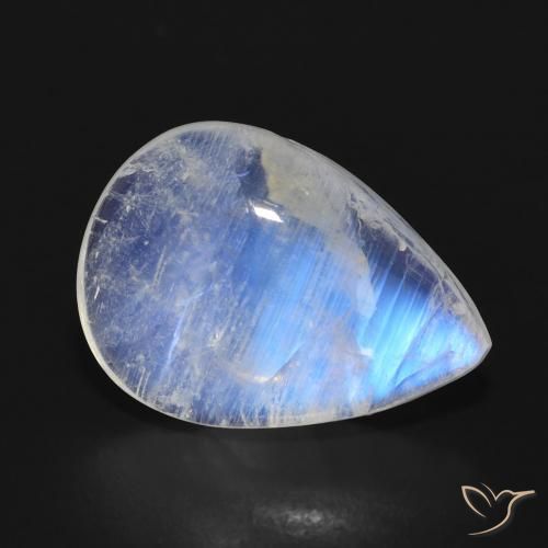 7.54ct Naturel Blanc bleuâtre Pierre de lune arc-en-ciel, En forme de poire, Translucide
