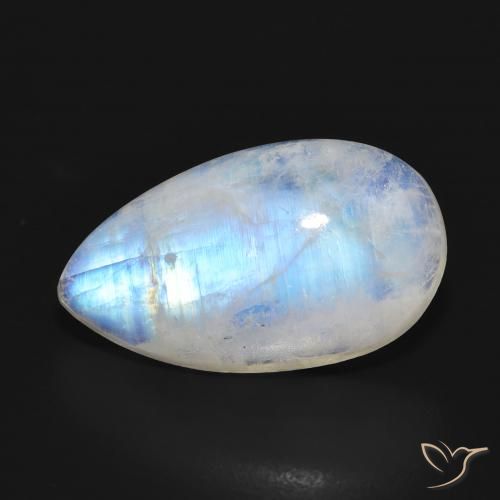 11.38ct Naturel Blanc bleuâtre Pierre de lune arc-en-ciel, En forme de poire, Translucide
