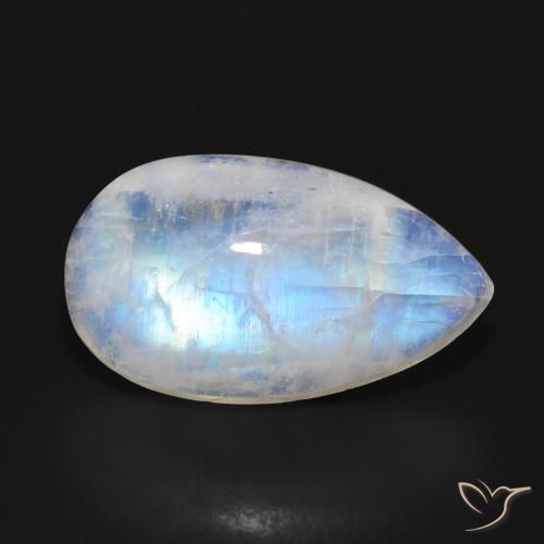 Pierre de lune arc-en-ciel Blanc bleuâtre naturelle En forme de poire, 11.38 ct, Translucide