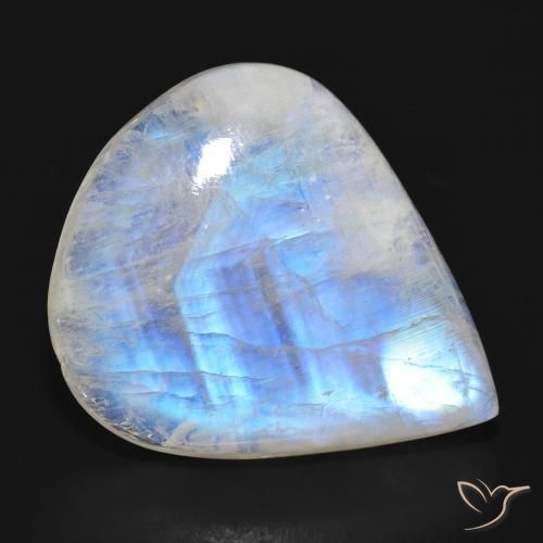28.06ct Naturel Blanc bleuâtre Pierre de lune arc-en-ciel, En forme de poire, Translucide