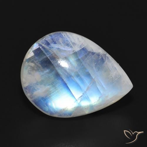 Pierre de lune arc-en-ciel Blanc bleuâtre naturelle En forme de poire, 13.00 ct, Translucide