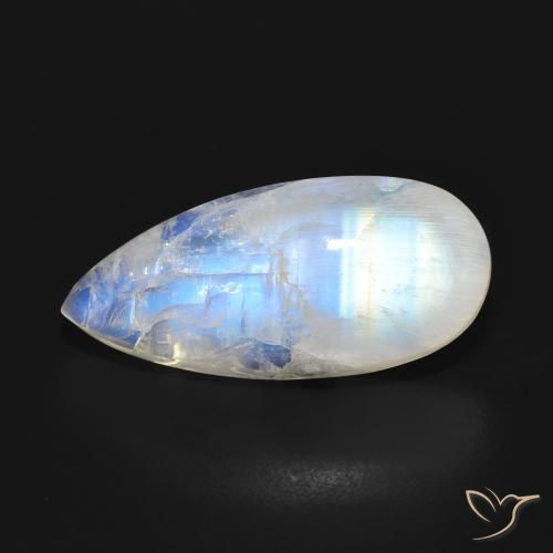 14.80ct Naturel Blanc bleuâtre Pierre de lune arc-en-ciel, En forme de poire, Translucide
