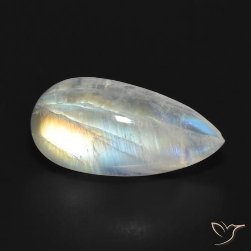 Pierre de lune arc-en-ciel Blanc bleuâtre naturelle En forme de poire, 7.08 ct, Translucide