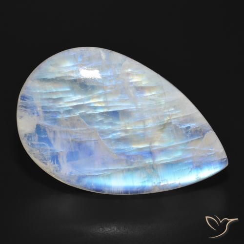 47.73ct Naturel Blanc bleuâtre Pierre de lune arc-en-ciel, En forme de poire, Translucide