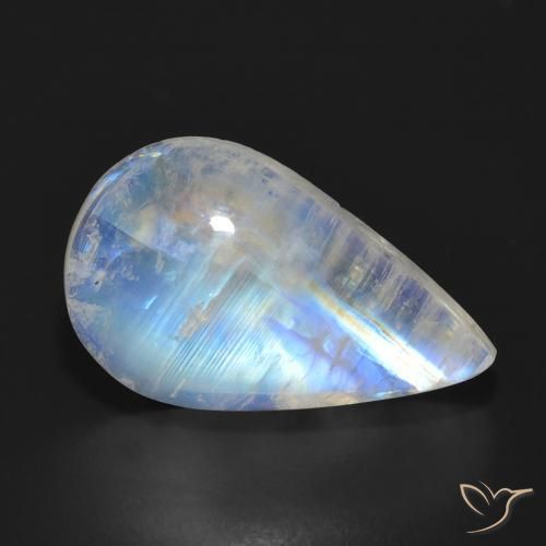 13.93ct Naturel Blanc bleuâtre Pierre de lune arc-en-ciel, En forme de poire, Translucide