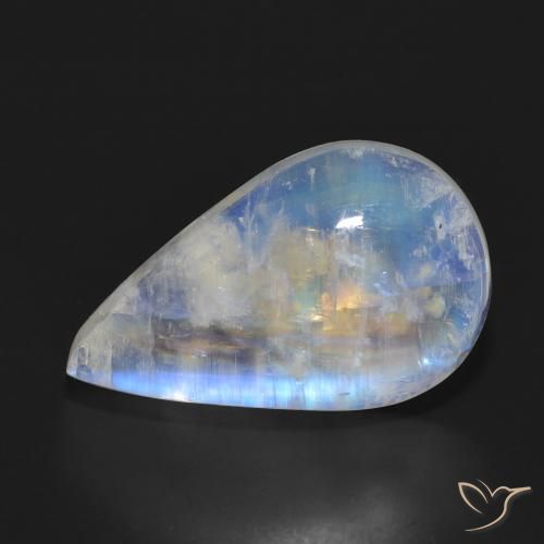 Pierre de lune arc-en-ciel Blanc bleuâtre naturelle En forme de poire, 13.93 ct, Translucide