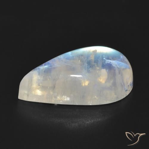 Pierre de lune arc-en-ciel Blanc bleuâtre naturelle En forme de poire, 13.93 ct, Translucide