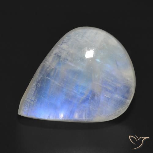15.29ct Naturel Blanc bleuâtre Pierre de lune arc-en-ciel, En forme de poire, Translucide