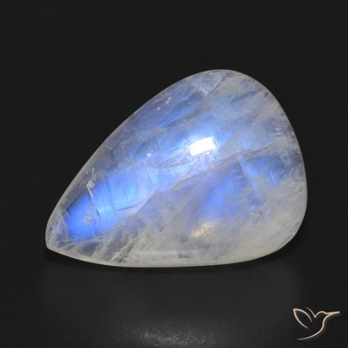10.21ct Naturel Blanc bleuâtre Pierre de lune arc-en-ciel, En forme de poire, Translucide