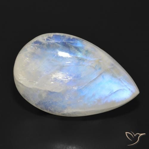 28.68ct Naturel Blanc bleuâtre Pierre de lune arc-en-ciel, En forme de poire, Translucide