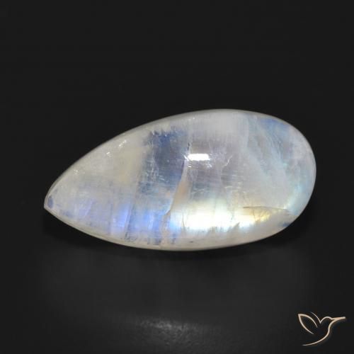 12.48ct Naturel Blanc bleuâtre Pierre de lune arc-en-ciel, En forme de poire, Translucide