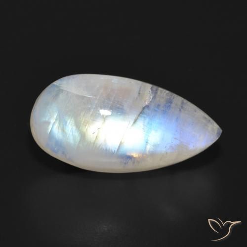 Pierre de lune arc-en-ciel Blanc bleuâtre naturelle En forme de poire, 12.48 ct, Translucide