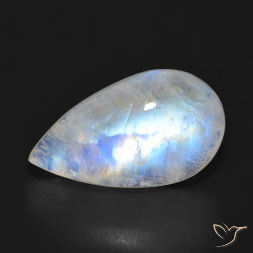 14.91ct Naturel Blanc bleuâtre Pierre de lune arc-en-ciel, En forme de poire, Translucide