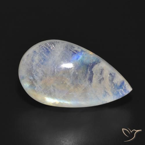 Pierre de lune arc-en-ciel Blanc bleuâtre naturelle En forme de poire, 14.91 ct, Translucide