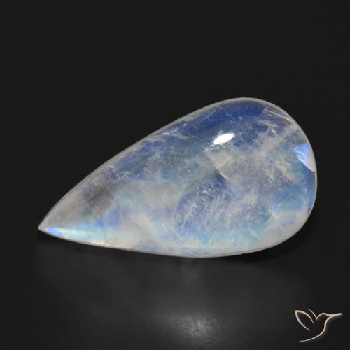 Pierre de lune arc-en-ciel Blanc bleuâtre naturelle En forme de poire, 11.31 ct, Translucide
