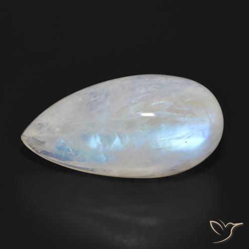 25.85ct Naturel Blanc bleuâtre Pierre de lune arc-en-ciel, En forme de poire, Translucide