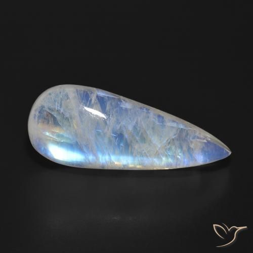 Pierre de lune arc-en-ciel Blanc bleuâtre naturelle En forme de poire, 18.31 ct, Translucide