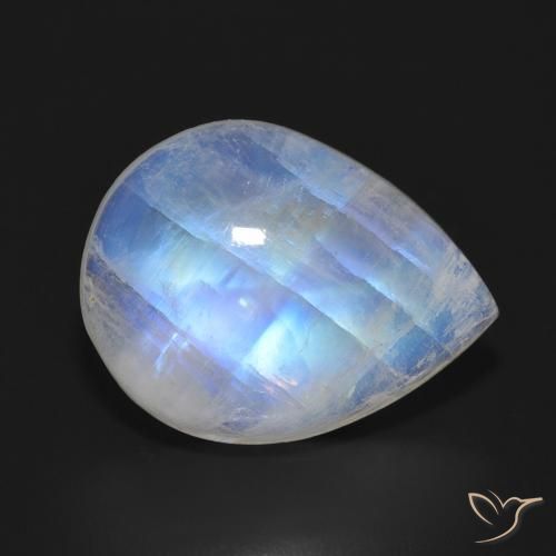 11.64ct Naturel Blanc bleuâtre Pierre de lune arc-en-ciel, En forme de poire, Translucide