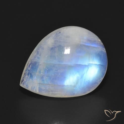 Pierre de lune arc-en-ciel Blanc bleuâtre naturelle En forme de poire, 11.64 ct, Translucide