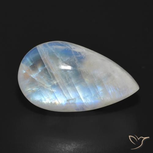 Pierre de lune arc-en-ciel Blanc bleuâtre naturelle En forme de poire, 21.04 ct, Translucide