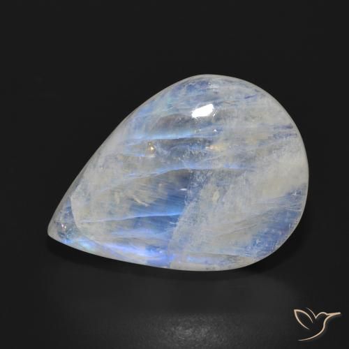 18.06ct Naturel Blanc bleuâtre Pierre de lune arc-en-ciel, En forme de poire, Translucide