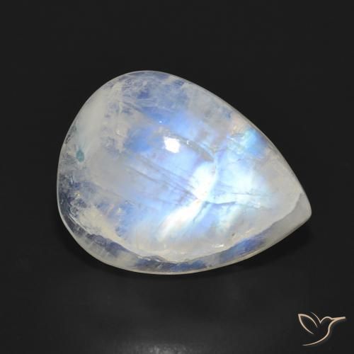 13.18ct Naturel Blanc bleuâtre Pierre de lune arc-en-ciel, En forme de poire, Translucide