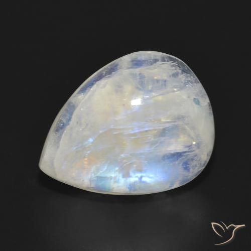 Pierre de lune arc-en-ciel Blanc bleuâtre naturelle En forme de poire, 13.18 ct, Translucide