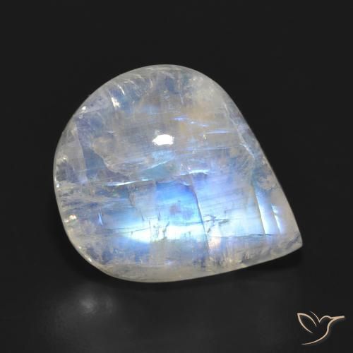 11.15ct Naturel Blanc bleuâtre Pierre de lune arc-en-ciel, En forme de poire, Translucide
