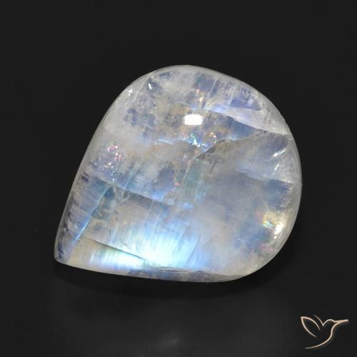 Pierre de lune arc-en-ciel Blanc bleuâtre naturelle En forme de poire, 11.15 ct, Translucide
