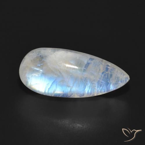 Pierre de lune arc-en-ciel Blanc bleuâtre naturelle En forme de poire, 7.88 ct, Translucide